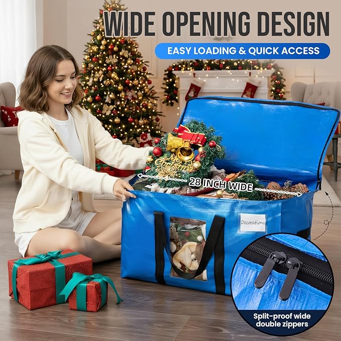 TAILI Extra Large Moving Bags, 8 Pack Blue Heavy Duty Totes For Storage with Visible Window, Wrap Around Handles, Storage Bags for Space Saving, Alternative to Moving Boxes