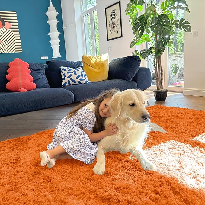 OLANLY 2x4 Machine Washable Runner Rugs for Hallway, Soft Fluffy Shaggy Bedside Rugs for Bedroom, Living Room, Indoor Floor Carpet for Kids Girls and Boys, Nursery Rooms, Home Decor Aesthetic, Orange