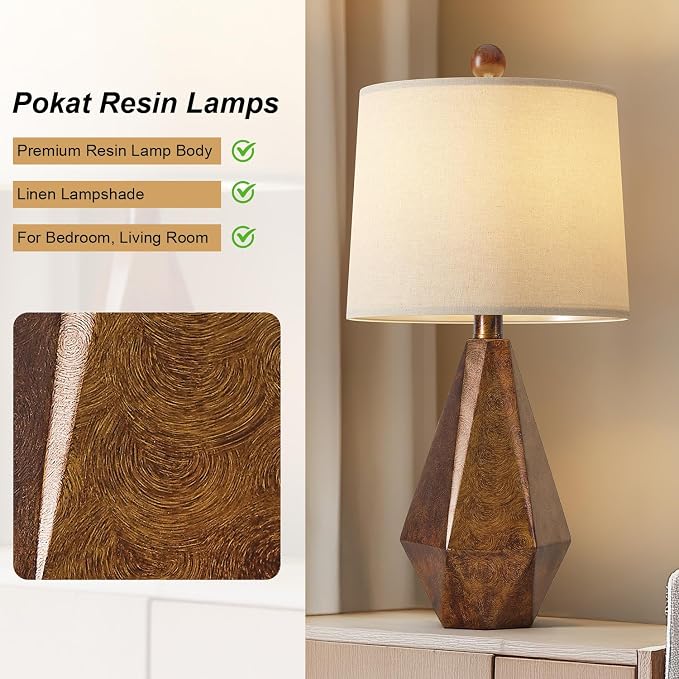 PoKat 20.25" Golden Brown Table Lamps Set of 2 for Night Stands, Vintage Bedroom Lamps for Bedroom Living Room, Retro Bedside Lamps for End Table, Suitable for Small Place, Golden Brown