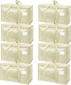 TICONN 8 Pack Extra Large Moving Bags Heavy Duty with Zippers & Carrying Handles, Durable Storage Bags Moving Boxes for Closet Organizers and Storage (8 Pack, Cream)