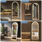 DUMOS Arched LED Full Length Floor Mirror, 26"x70" Full Body Standing Mirror with Lights, 3 Color Lighting, Hanging or Leaning, Wall Mounted, Modern Simple Home Wall Decor, White