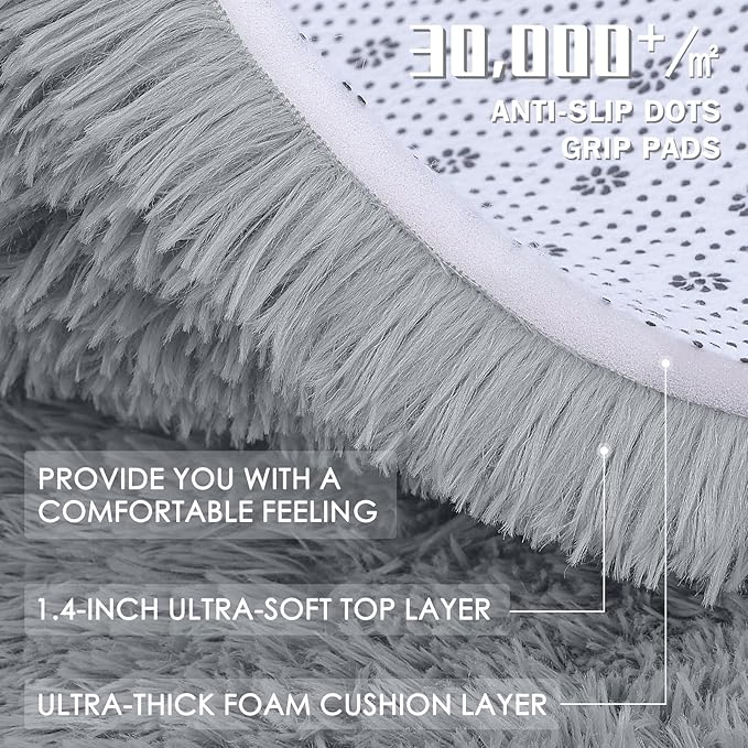 OLANLY Area Rugs for Living Room Bedroom, Machine Washable 4x5.9 ft Soft Fluffy Shaggy Bedside Rug, Indoor Floor Carpet for Kids Girls and Boys, Dorms, Nursery Rooms, Home Decor, Silver Grey