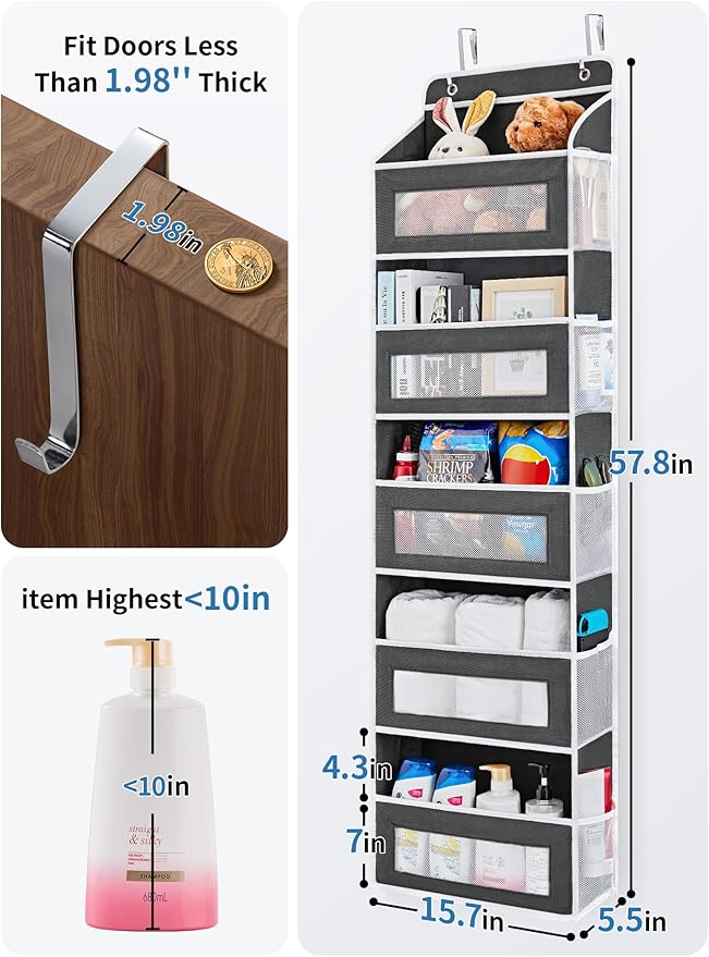 JARLINK Over the Door Organizer Storage, 5 Shelf Hanging Organizer with 5 Large Capacity Pockets, Anti Tilt 44 lb Load Behind Door Storage for Bedroom, Bathroom, Pantry, Nursery, (Black) | Anti Tilt, 44 lb Load, Behind Door Storage