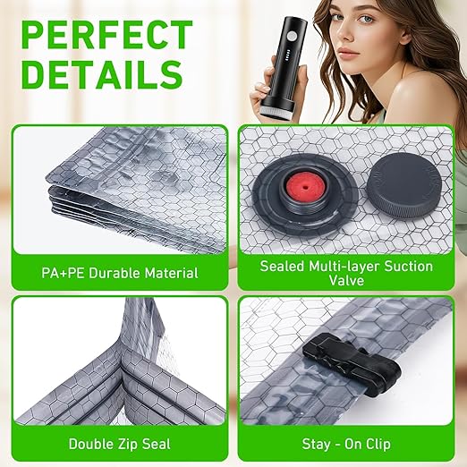 Vacuum Seal Bags for Clothing with Wireless Electric Pump - Travel & Home Use, 9 Pack Ideal Space Saver Vacuum Storage Bags, Travel Vacuum Bags for Luggage