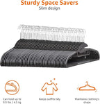 Amazon Basics Non-slip Heavy Duty Space Saving Plastic Hangers with Rubber and Horizontal Bar, Lightweight, Gray, Pack of 50