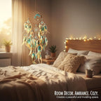 Life Tree Dream Catcher with Chakra Crystals - Handmade Brown Blue 5-Ring Wall Hanging for Bohemian Home Decor