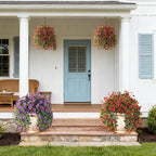 Artificial Hanging Flowers for Outdoors, 2 Pcs Fake Hanging Plant Spring Summer Decoration, UV Resistant No Fade Faux Flower for Porch Patio Yard Window Home Decor(Red Brown)