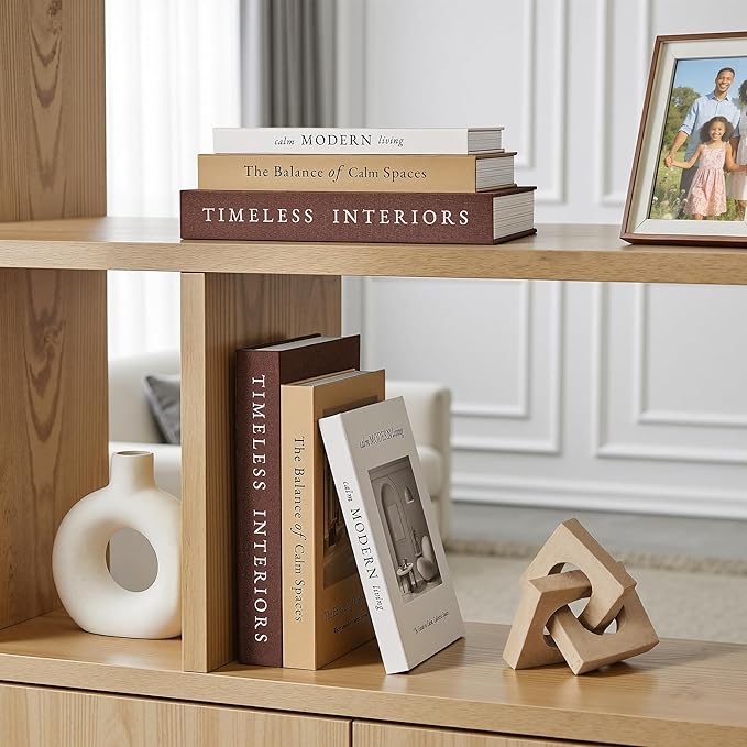 JARLINK Beautiful Decorative Books, Set of 3 Stackable Fake Books for Coffee Table, Shelf & Mantel Decor - Modern Home Decoration with Hidden Storage for Photos, Keepsakes & Living Room Styling, Brown