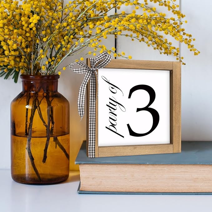 6 Inch Party of 3 Sign, Wooden Frame Family of 3 Decor, Rustic Gift for Family Indoor Table Tiered Tray Shelf Desk Farmhouse Home Decorations