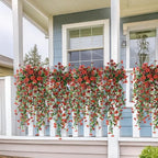 Artificial Hanging Flowers Plants for Outdoor Spring Decoration,2 PCS Faux Silk Daisy with Eucalyptus Leaves,UV Resistant Look Real for Outside Home Indoor Planter Porch Patio Balcony Yard Decor