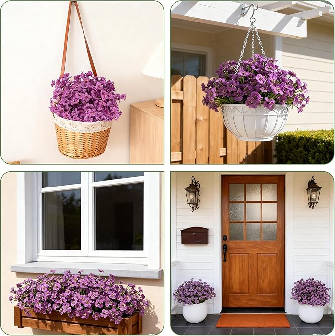 24 Bundles Artificial Flowers for Outdoor Faux Plants for Spring Summer Decoration, UV Resistant Realistic Silk Plastic Fake Flowers Garden Porch Patio Balcony Yard Front Home Decor