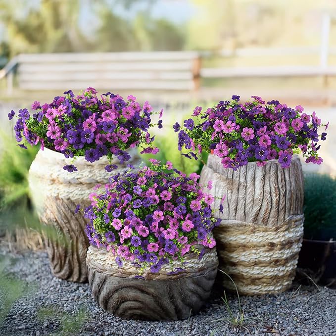 Homsunny Artificial Fake Flowers Faux Plants for Outdoors, 12 Bundles Silk Flowers Outside Spring Decor, Multicolor Faux Daisy Eucalyptus Realistic UV Resisitant for Planter Front Porch Garden Patio