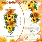 Lyrow 4 Pcs Cordless Prelit Christmas Sunflower Artificial Swags 24" Stairway Teardrop Trim Swag with Timer Christmas Staircase Decoration Battery Operated Garland for Indoor Outdoor Railing Decor