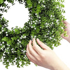 26In Artificial Boxwood Wreaths for Front Door,Boxwood Spring Summer Door Wreath,Artificial Greenery Wreath, Hanging for Home Porch Farmhouse Window Wedding Party Decor All Year Round Indoor Outdoor