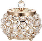 Hipiwe Crystal Jewelry Box with Glass Lid Small Trinket Organizer Mirrored Treasure Box Ring Holder Earrings Necklace Storage Box Keepsake Gift Box for Home Dresser Decor, Gold