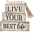 Moucuny 4 Pcs Farmhouse Table Decor Inspirational Wooden Signs Rustic Beaded Wooden Block Gift Sign Live Your Best Life Farmhouse Table Centerpiece for Living Room Housewarming Gift