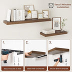 Vivelove 12 Inch Deep Floating Shelves for Wall, 24" X 12" X 2" Floating Shelf, 2 Inch Thick Shelf for Bathroom Bedroom Kitchen Book Room, Modern Farmhouse Decor Set of 2, Walnut