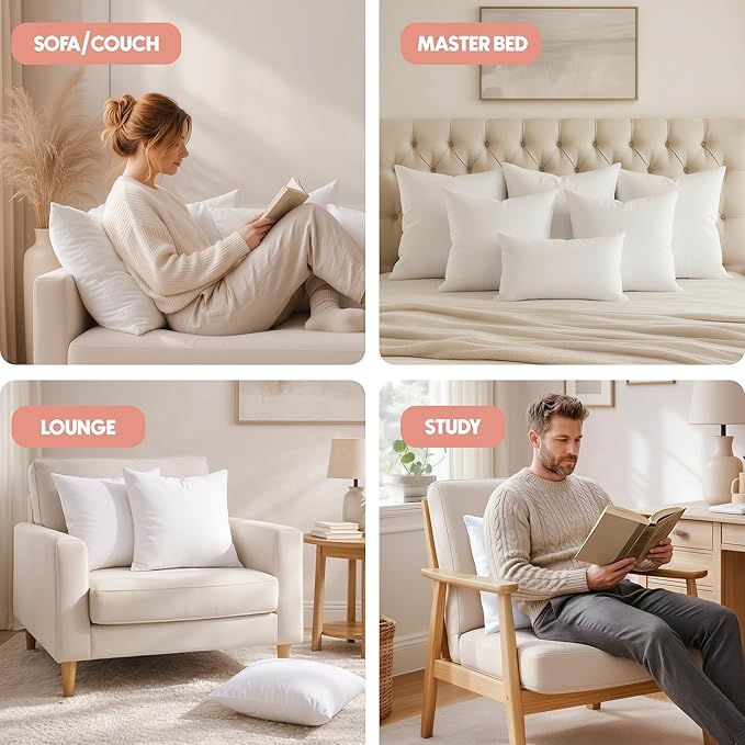 Utopia Bedding 22x22 Pillow Inserts, Set of 2, White – Indoor Decorative Throw Pillows for Bed, Sofa & Couch – Soft, Supportive & Fluffy Cushion Inserts
