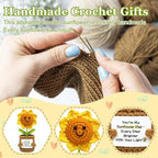 Funny Fathers Day Dad Gifts from Daughter Son - Handmade Positive Crochet Sunflower Gift for Dad Cool Daddy Presents, Small Cute Stuff Things, Positive Emotional Support Gifts Idea for Father