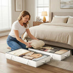 2-Pack Under Bed Storage, 6 Inches Tall Closet Organizers and Storage Bins with Sturdy Sidewalls/Bottom/4 Handles, Beige