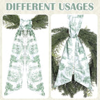 Green Wreath Sashes for Front Door - 2 Pcs Greenery French Toile Sash for Wreath Garland Indoor Outdoor, Rustic Wreaths Sash for Embroidery Monogram Farmhouse