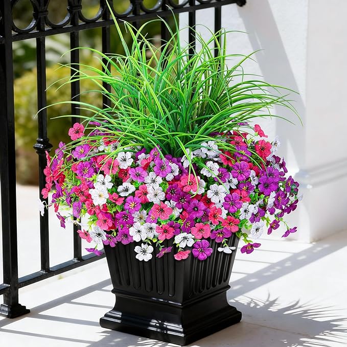 Artificial Flowers for Outdoors, 14 Bundles UV Resistant Fake Flowers Daisy with Greenery Plants,Faux Outdoor Flowers for Spring Summer Decoration, Outdoor Faux Plants Home Window Porch Patio Yard