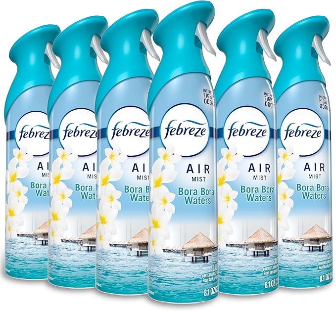 Febreze New & Improved Air Mist Bora Bora Waters, Air Freshener, Home and Kitchen Essentials, Odor Fighting Room Spray (Pack of 6)