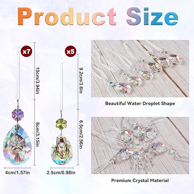 GuassLee Crystal Ornaments Christmas Tree Decorations, 12 Pcs AB Color Teardrop Crystal Hanging Ornaments for Christmas Tree Xmas Bead Chandelier Garland New Years Holiday Party Supplies Decor