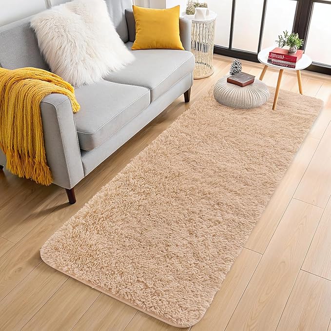 OLANLY 2x4 Machine Washable Runner Rugs for Hallway, Soft Fluffy Shaggy Bedside Rugs for Bedroom, Living Room, Indoor Floor Carpet for Kids Girls and Boys, Nursery Rooms, Home Decor Aesthetic, Beige