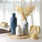 Ceramic Vases Set of 3, Blue and White Flower Decorative Vase for Farmhouse Shelves, Rustic Vase for Table Bookshelf, Living Room