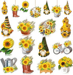 Maitys 36 Pcs Spring Flower Wooden Ornaments Sunflower Tulip Easter Tree Decoration Floral Gnome Hanging Wood Cutout Pastel Spring Decor for Home Small Tree Party(Sunflower)