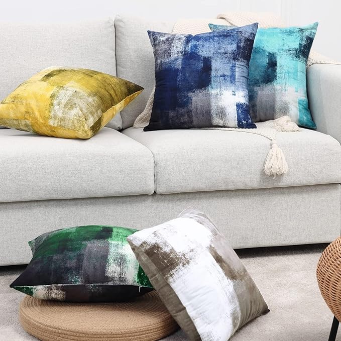 Dark Blue Abstract Art Artwork Pillow Cover, Gallery Modern Decorative Throw Pillows Cushion Cover for Bedroom Sofa Living Room 18 x 18 Inch Set of 2