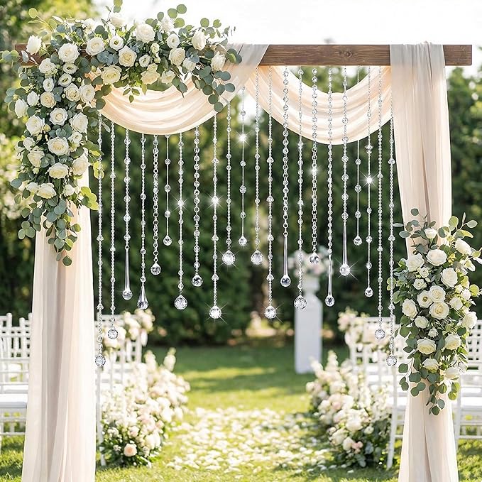 Soulchen 24 Pcs 40 Inch Clear Acrylic Crystal Garland Strands Large Hanging Chandelier Bead Chain String Wedding Icicle Drop Ornaments for Wedding Party Decor