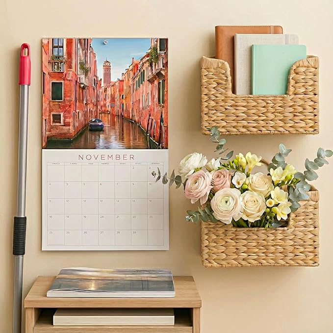 Magazine Holder Wall Basket Water Hyacinth Woven Mail Organizer, Wicker Wall Hanging Baskets for Magazines, Letters & Storage Decorative Mail Holder, Magazine Rack, Hanging Basket 11.8x4.3x7.9 Inch