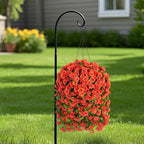 Artificial Faux Hanging Flowers Basket for Fall Outdoor Porch Decor, Fake Silk Colorful Morning Glory Eucalyptus in Planter UV Resistant Look Real for Home Balcony Yard(Orange)