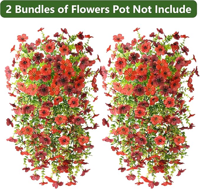 Homsunny Artificial Fake Flowers Plants for Outdoor Decoration, 2 PCS Faux Mums Flowers for Outside UV Resistant Realistic for Porch Patio Garden Yard Balcony Home Decor(Red Brown)