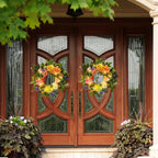 Svndlyn 22 Inch Lighted Spring Summer Wreath for Front Door,Dahlia Pinnata, Roses, Eucalyptus Leaves, Peony, Mixed Flowers,Artificial Wreath for Front Door Spring Outdoor Home Decor Easter Decor