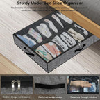 Onlyeasy Sturdy Under Bed Shoe Storage Organizer with Handles and Clear Window Fit 16 to 32 Pairs, Premium Foldable Shoes Container Box for Closet, 37.7x 23.6x 5.9 inch, Cotton-like Black, MXBUBS16P2