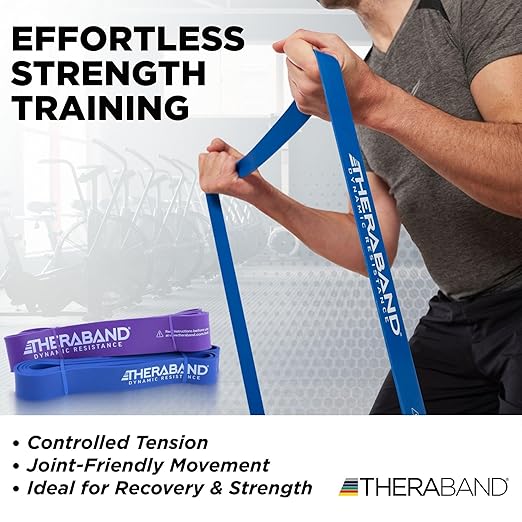 THERABAND High Resistance Bands, Set of 2 Elastic Super Bands for Improving Flexibility, Injury Rehab, & Full Body Workouts, Stretch Bands for Lifting, 1 Light & 1 Medium Band, Multi