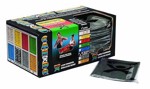 CanDo Singles Low Powder Exercise Band, 4-foot singles, Black: X-Heavy (40 count)