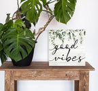 SRADMO Botanical Eucalyptus Leaves Wood Box Sign Desk Decor 8x8 inches, Rustic Eucalyptus Leaves Wooden Block Box Sign Decoration For Home Shelf Table Office Decor Decorative Signs & Plaques