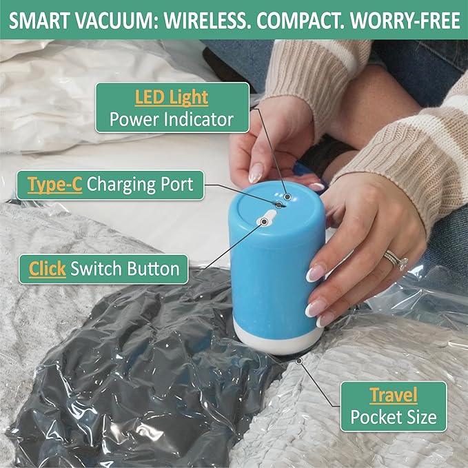 Cozy Essential Travel Vacuum Storage Bags with Rechargeable Cordless Electric Pump, Space Saver Bags for Luggage, Suitcase, Carry-On, for Clothes, Blankets, Comforters, Pillows, 35 Combo