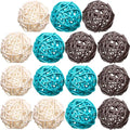 Yaomiao 15 Pieces Wicker Rattan Balls Decorative Orbs Vase Fillers for Craft, Party, Wedding Table Decoration, Aromatherapy Accessories, 1.8 Inch(Light-Blue White Gray)