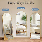 DUMOS 56"x15" Arched Full Length Floor Mirror, Full Body Mirror with Stand, Shatterproof Tempered Glass, Modern Aluminum Alloy Frame, Free Standing or Leaning for Home Decor, Gold
