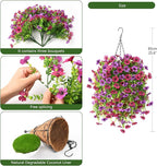 Homsunny Artificial Fake Hanging Plants Flowers Baskets for Outdoor Outside Spring Decor,Faux Silk Daisy UV Resistant Look Real Summer Decorations for Home Porch Patio Yard Garden(Light Purple