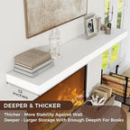 Venusmiles Floating Shelves for Wall, 48 Inch Wide x 12 Inch Deep Floating Shelves, Long Wood Floating Wall Shelf Shelves for Living Room Bathroom Bedroom Kitchen Home - (White, 48" W x 12" D x 2" H)