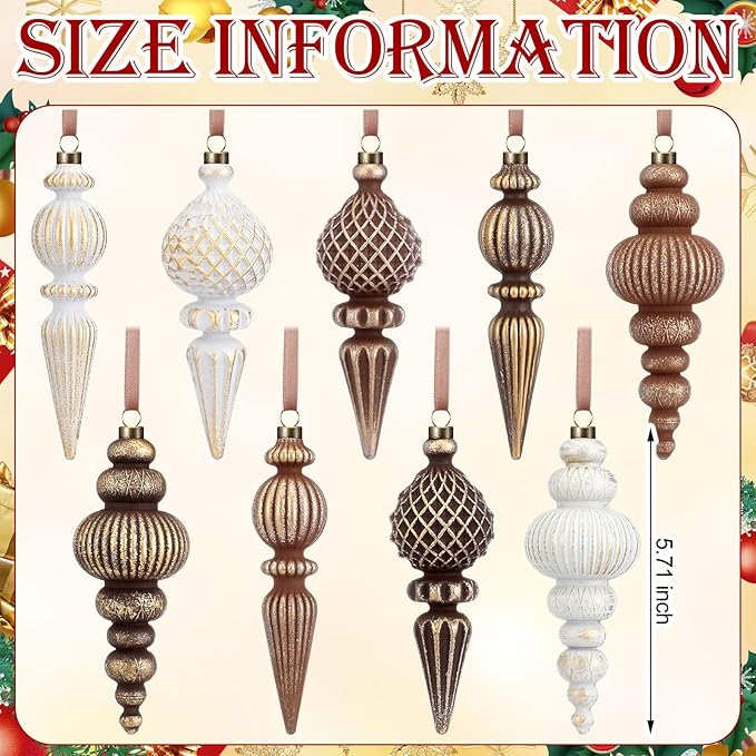 Yunlly 18 Pcs Neutral Christmas Ornaments Textured Christmas Tree Decor with Hanging Loop Modern Brown Hanging Ornaments Finial Shatterproof Decor for Xmas Tree Vintage Rustic Ivory Farmhouse