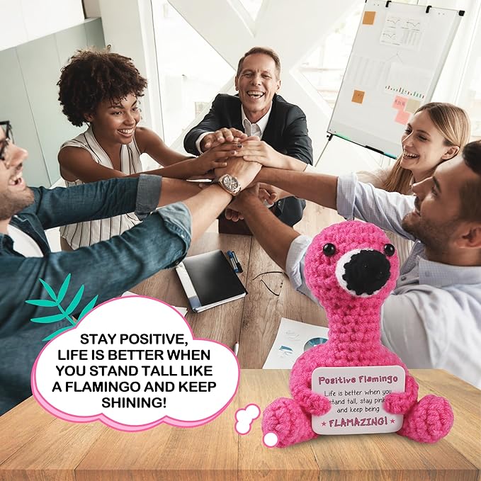WenmthG Mini Positive Flamingo Crochet Doll - Funny Romantic Gifts for Women Girlfriend Wife Couple Positive Crochet Animals Emotional Cheer Up Support Handmade Flamingo Birthday Decoration Gift