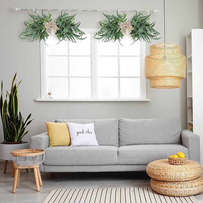 24" Floral Swag for Front Door Greenery Teardrop Swag Eucalyptus Swag Summer Wreath with Eucalyptus Olives Leaves Mixed Berry for Wedding Arch Party Wall Home Garden Decor