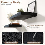 24 Inch Floating Shelves for Wall Set of 2, 12"D Wood Grain Bathroom Shelves with Invisible Brackets, Easy Install Engineered Wood Storage Shelves for Kitchen, Living Room, Bedroom, Black Finish
